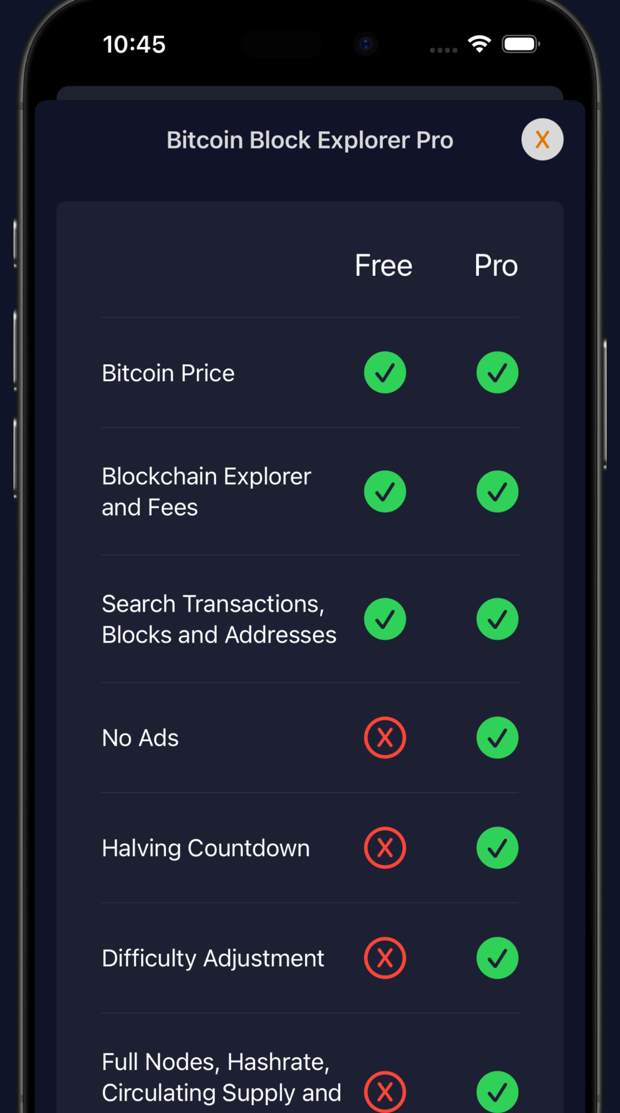 Free vs Pro plan comparison screen
